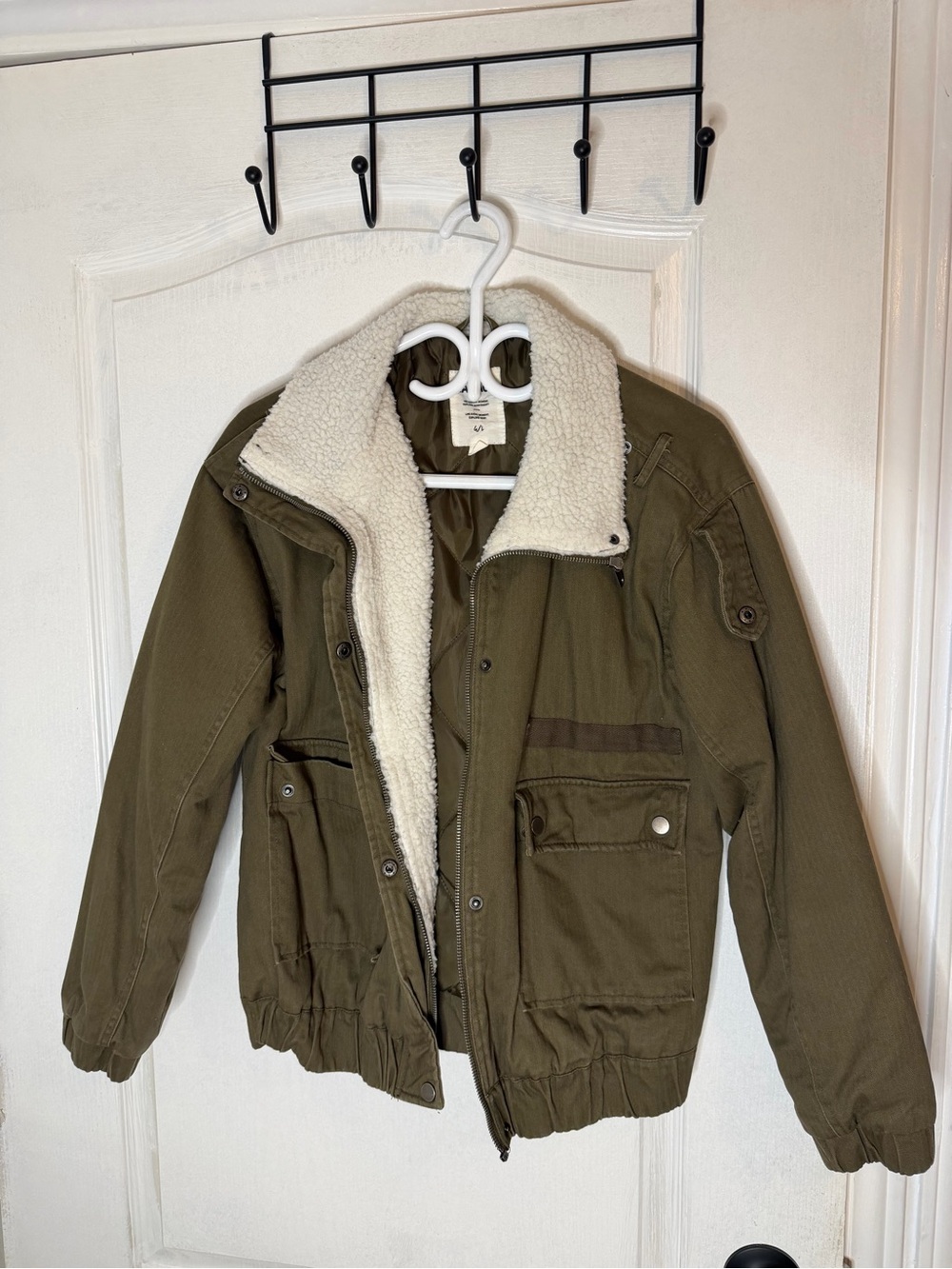 Garage Olive Sherpa-Lined Utility Jacket